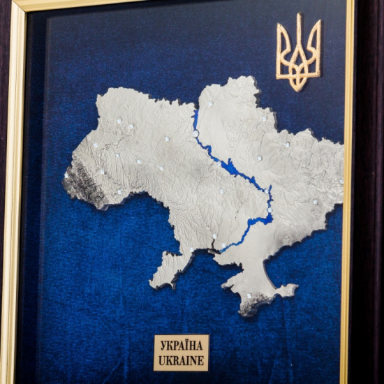 Колекційне панно "Карта України" (метал, сріблення, позолота, каміння Сваровські)