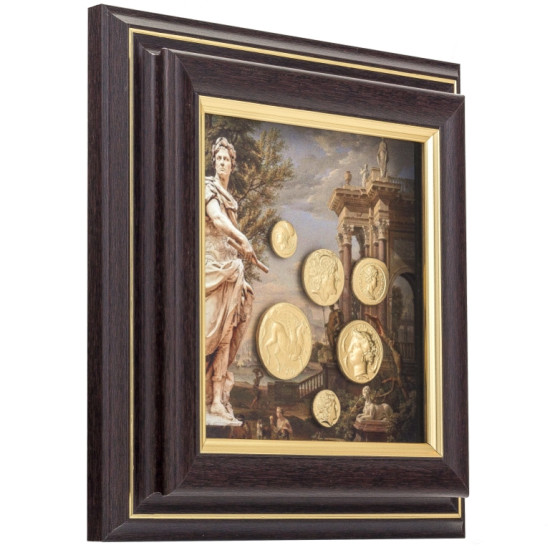 Картина на металі "Історія античного світу. Гай Юлій Цезар" з репліками позолочених монет