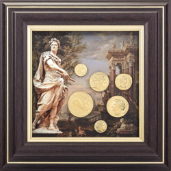 Картина на металі "Історія античного світу. Гай Юлій Цезар" з репліками позолочених монет