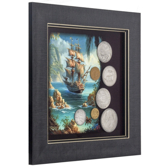 Картина на металі "Кораблі світу" з репліками та оригінальними монетами