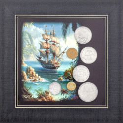 Картина на металі "Кораблі світу" з репліками та оригінальними монетами