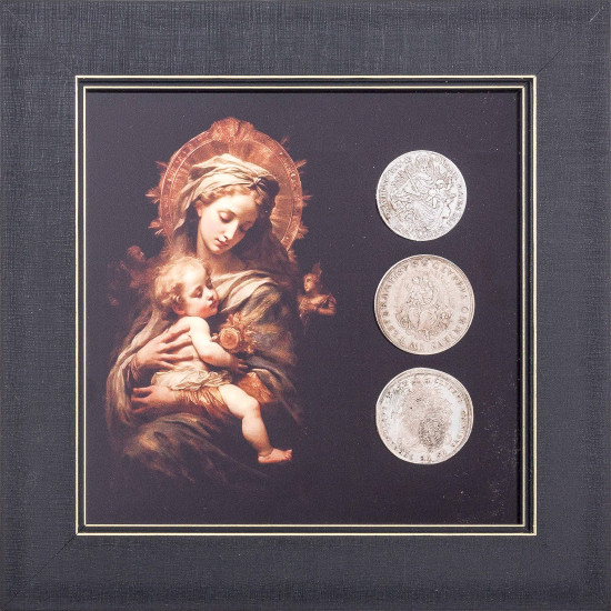 Картина на металі "Мадонна в мистецтві" з репліками посріблених талерів