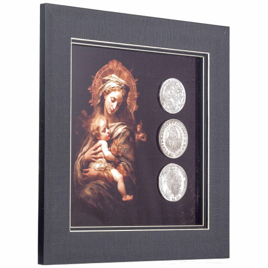 Картина на металі "Мадонна в мистецтві" з репліками посріблених талерів