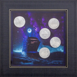 Картина на металі "Титаник" на монетах світу" з репліками монет
