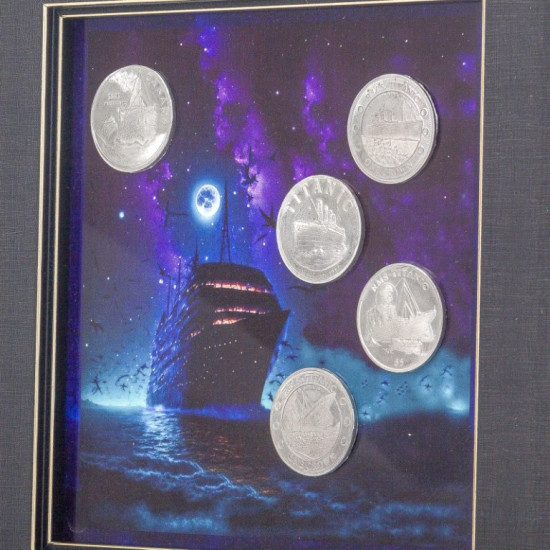 Картина на металі "Титаник" на монетах світу" з репліками монет