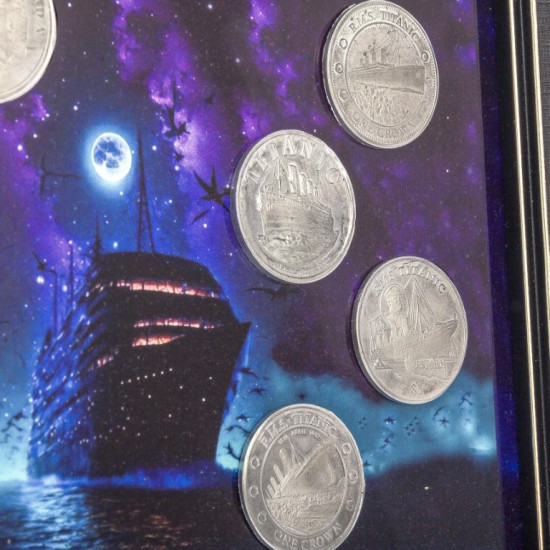 Картина на металі "Титаник" на монетах світу" з репліками монет