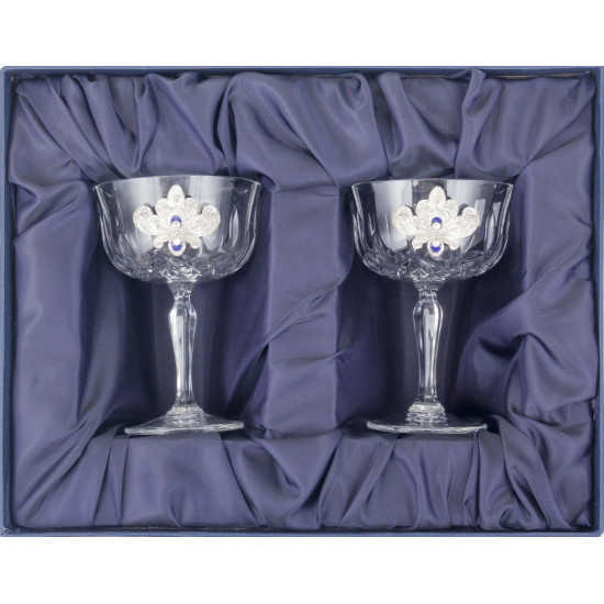 Набір келихів для шампанського "Срібна рапсодія" з посрібленими металевими накладками в емалях