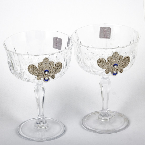 Набір келихів для шампанського "Срібна рапсодія" з посрібленими металевими накладками в емалях