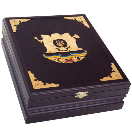 Подарункове видання «Ілюстрована історія України»  Грушевський М.С. з ювелірним декором та інкрустацією дорогоцінним камінням в дерев'яному футлярі