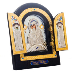 Складень «Богоматір Почаївська» (мідь, сріблення, позолота, емалі, каміння)