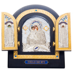 Складень «Богоматір Почаївська» (мідь, сріблення, позолота, емалі, каміння)