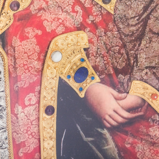 Ікона "Іллінська - Чернігівська Богоматір" з покриттям сріблом і золотом, з інкрустацією дорогоцінним камінням та з емалями