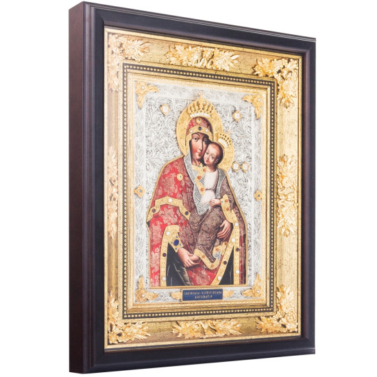 Ікона "Іллінська - Чернігівська Богоматір" з покриттям сріблом і золотом, з інкрустацією дорогоцінним камінням та з емалями