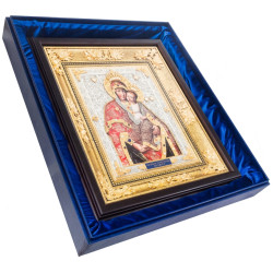 Ікона "Іллінська - Чернігівська Богоматір" з покриттям сріблом і золотом, з інкрустацією дорогоцінним камінням та з емалями