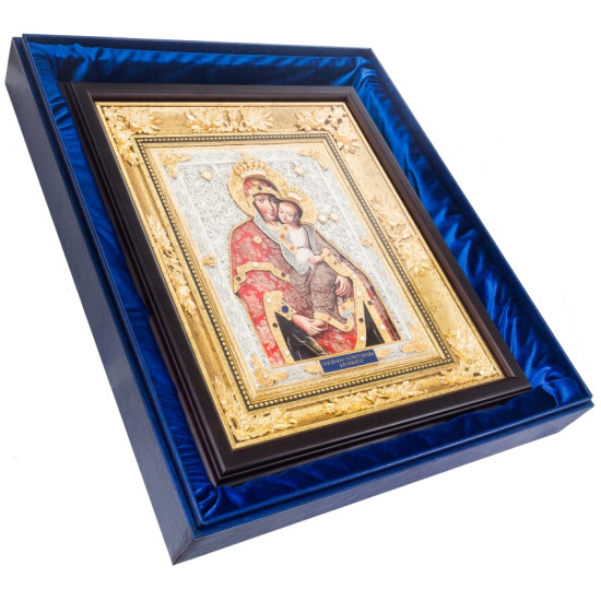 Ікона "Іллінська - Чернігівська Богоматір" з покриттям сріблом і золотом, з інкрустацією дорогоцінним камінням та з емалями