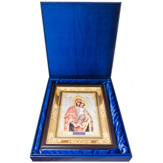 Ікона "Іллінська - Чернігівська Богоматір" з покриттям сріблом і золотом, з інкрустацією дорогоцінним камінням та з емалями