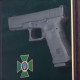 Сувенір "Пістолет Glock та емблема "Державна прикордонна служба України" (мідь, позолота, емалі)