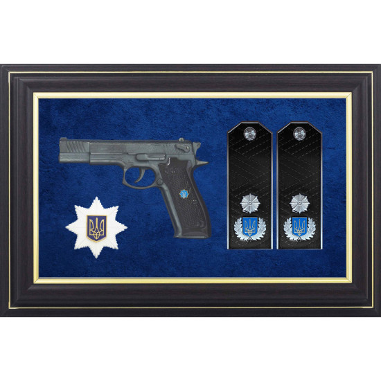 Сувенір "Пістолет Форт 14, знак Національної поліції України та погони генерала поліції 3-го рангу"