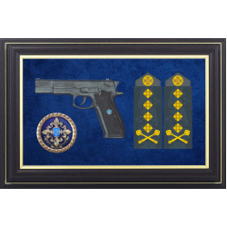 Сувенір "Пістолет Форт 14, емблема Зовнішньої розвідки України та погони військового генерала ЗСУ"