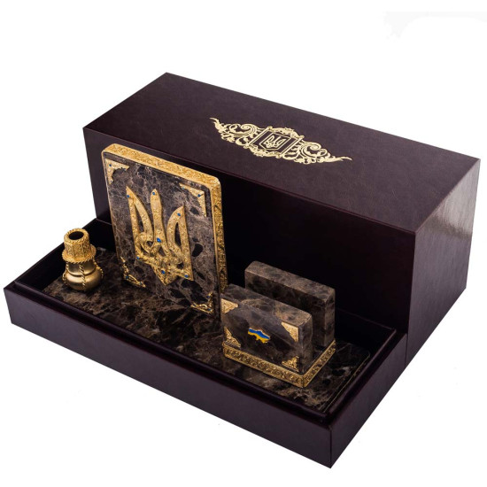 Письмовий настільний набір "Україна" з ювелірним декором (позолота, каміння, емалі)