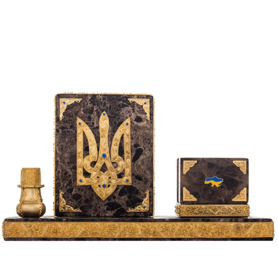 Письмовий настільний набір "Україна" з ювелірним декором (позолота, каміння, емалі)