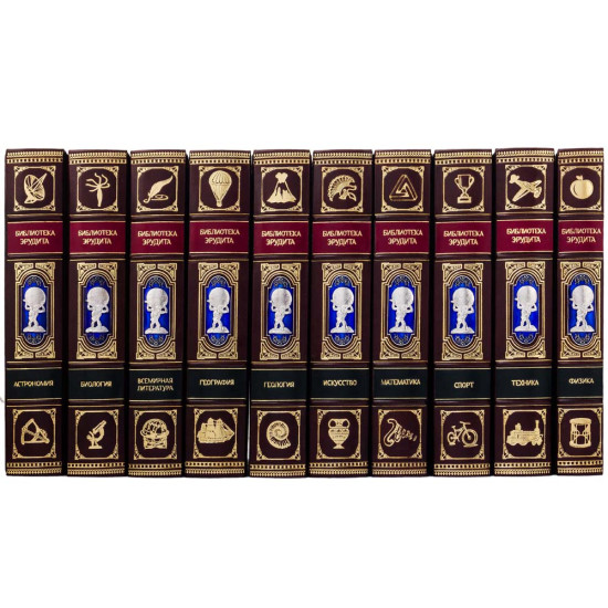 Бібліотека ерудита у 10 книгах з посрібленими накладками в емалях