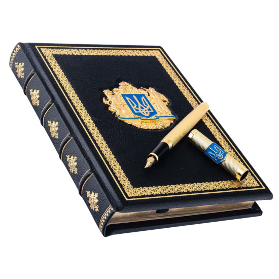 Подарунок  "Тижневик з Державним Гербом України та ручкою TENSO з ювелірною мініатюрою" (метал, позолота, емалі)