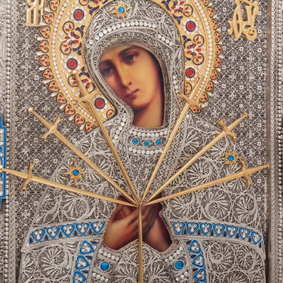Ікона Божої Матері «Семистрільна» (позолота, сріблення, каміння, емалі)