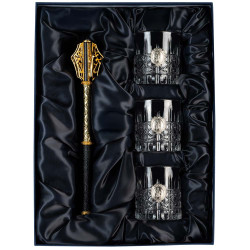 Подарунковий набір для віскі від Cristalleria Italiana  "Козацька слава" з перначем (метал, сріблення, позолота)