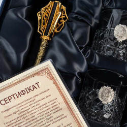 Подарунковий набір для віскі від Cristalleria Italiana  "Козацька слава" з перначем (метал, сріблення, позолота)