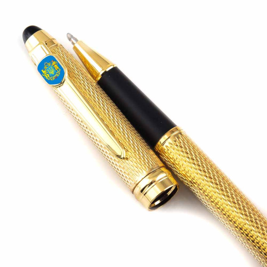 Подарунок "Ручка з мініатюрою "Державний герб" (ручка TENSO з ювелірною мініатюрою, футляр з металевими емблемами)