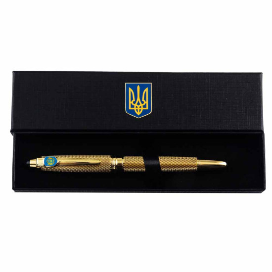 Подарунок "Ручка з мініатюрою "Державний герб" (ручка TENSO з ювелірною мініатюрою, футляр з металевими емблемами)