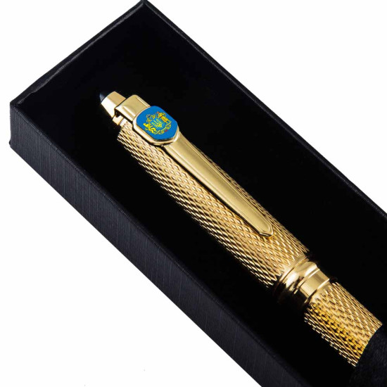 Подарунок "Ручка з мініатюрою "Державний герб" (ручка TENSO з ювелірною мініатюрою, футляр з металевими емблемами)