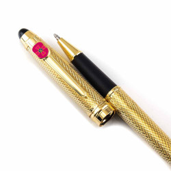 Подарунок "Ручка з мініатюрою емблеми Збройних сил України" (ручка TENSO з ювелірною мініатюрою, футляр з металевими емблемами)