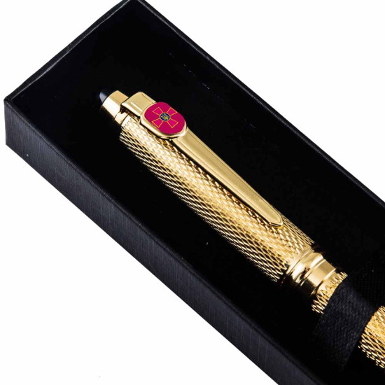 Подарунок "Ручка з мініатюрою емблеми Збройних сил України" (ручка TENSO з ювелірною мініатюрою, футляр з металевими емблемами)