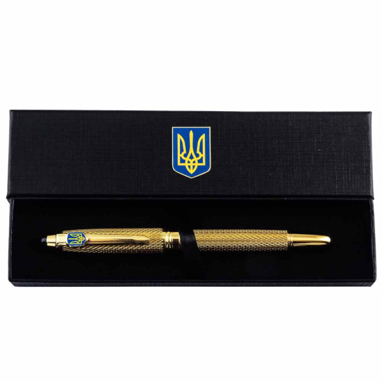Подарунок "Ручка з мініатюрою "Український Тризуб" (ручка TENSO з ювелірною мініатюрою, футляр з металевими емблемами)