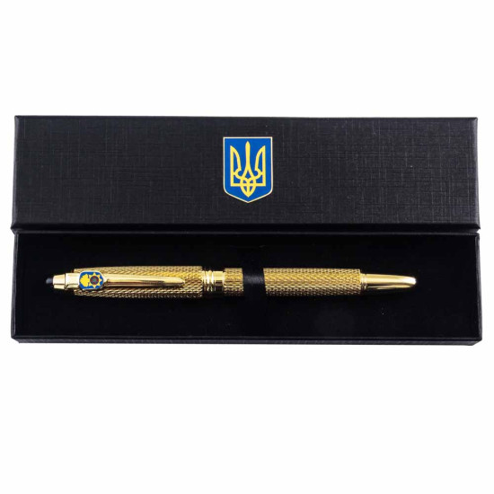Подарунок "Ручка з мініатюрою емблеми Національної гвардії України" (ручка TENSO з ювелірною мініатюрою, футляр з металевими емблемами)