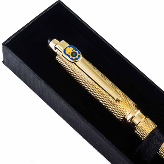 Подарунок "Ручка з мініатюрою емблеми Національної гвардії України" (ручка TENSO з ювелірною мініатюрою, футляр з металевими емблемами)