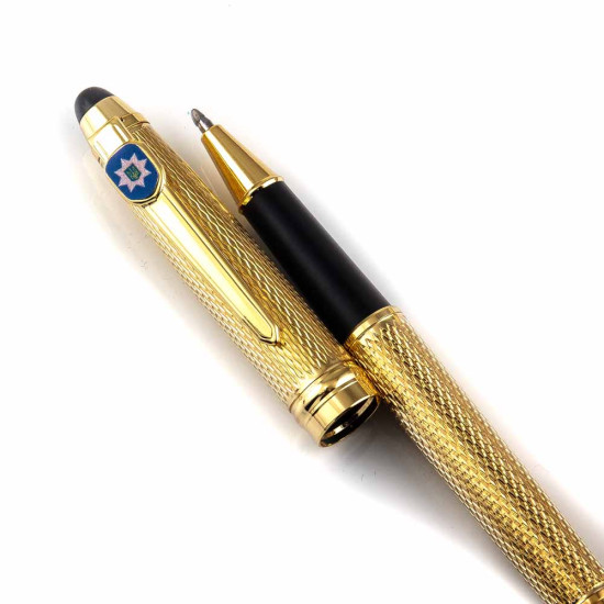   Подарунок "Ручка з мініатюрою емблеми Національної поліції України" (ручка TENSO з ювелірною мініатюрою, футляр з металевими емблемами)