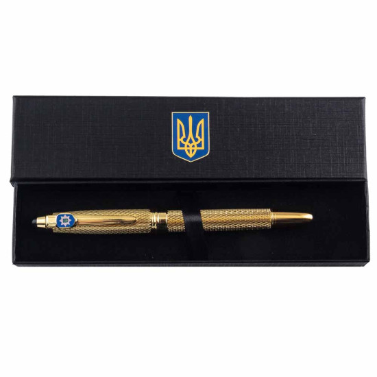   Подарунок "Ручка з мініатюрою емблеми Національної поліції України" (ручка TENSO з ювелірною мініатюрою, футляр з металевими емблемами)