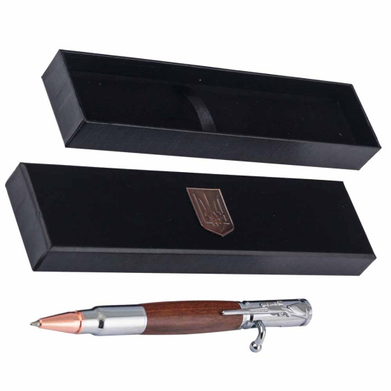 Подарунок "Ручка з мініатюрою козацької рушниці" (ручка TENSO з ювелірною мініатюрою, футляр з металевими емблемами)