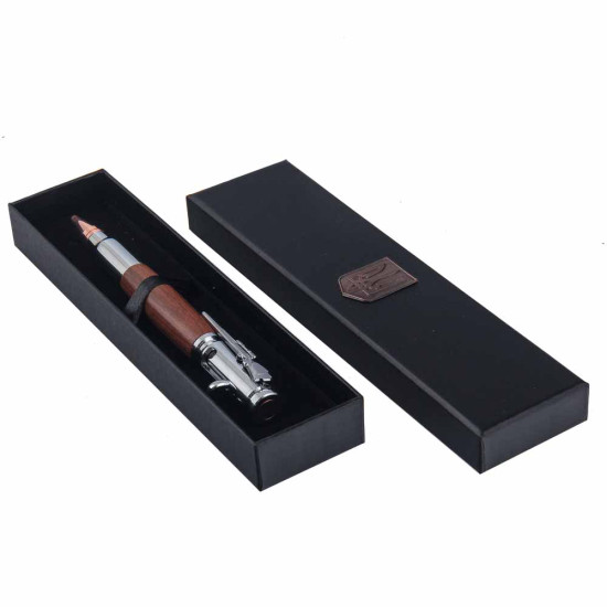 Подарунок "Ручка з мініатюрою козацької рушниці" (ручка TENSO з ювелірною мініатюрою, футляр з металевими емблемами)