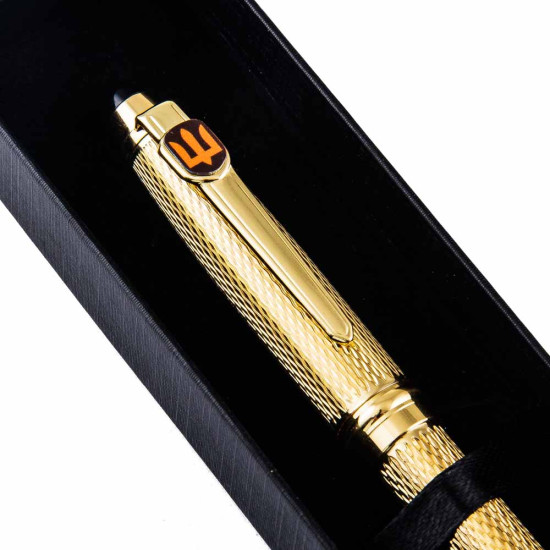 Подарунок "Ручка з мініатюрою емблеми Збройних сил України" (ручка TENSO з ювелірною мініатюрою, футляр з металевими емблемами)