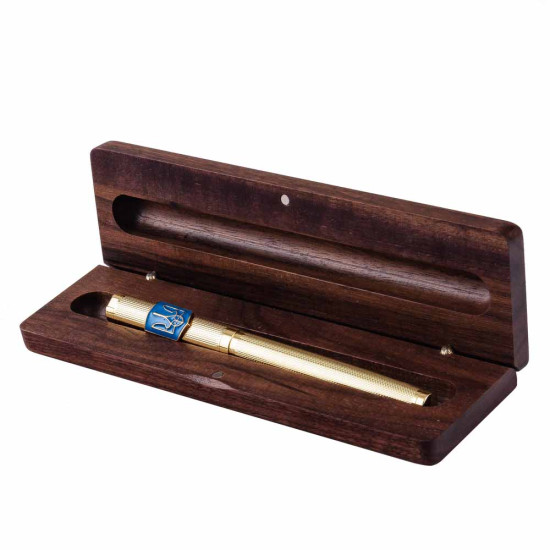 Подарунок "Ручка з мініатюрою "Український Тризуб" (ручка TENSO з ювелірною мініатюрою, футляр з позолоченим Гербом)