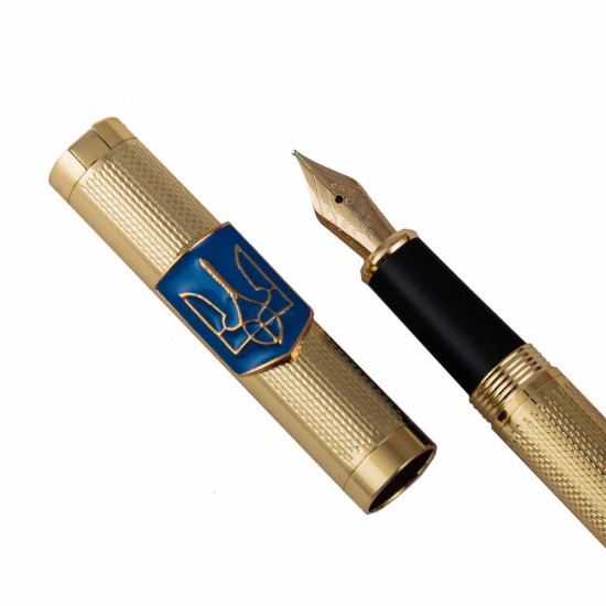 Подарунок "Ручка з мініатюрою "Український Тризуб" (ручка TENSO з ювелірною мініатюрою, футляр з позолоченим Гербом)