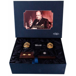 Подарунковий набір для віскі "Черчилль і Тризуб: тост за Україну". (2 кришталеві келихи  Cristalleria Italiana, гільйотина для сигар, камені для віскі).