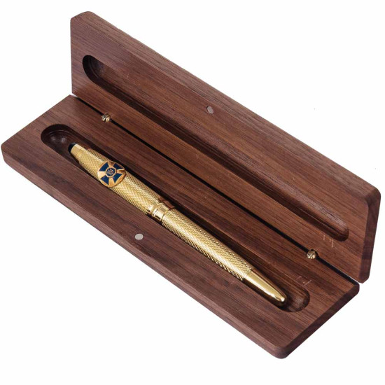 Подарунок "Ручка з мініатюрою емблеми СБУ" (ручка TENSO з ювелірною мініатюрою у дере'яному футлярі з металевою емблемою)