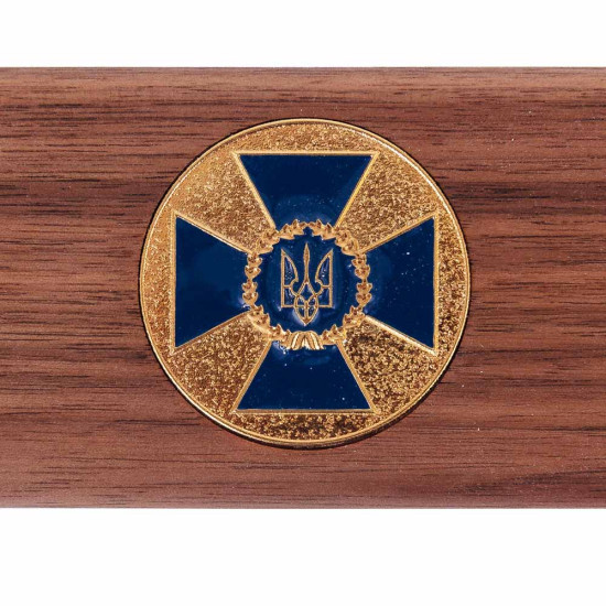 Подарунок "Ручка з мініатюрою емблеми СБУ" (ручка TENSO з ювелірною мініатюрою у дере'яному футлярі з металевою емблемою)