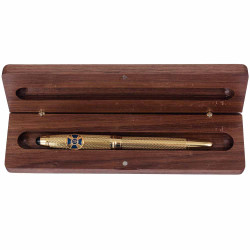 Подарунок "Ручка з мініатюрою емблеми СБУ" (ручка TENSO з ювелірною мініатюрою у дере'яному футлярі з металевою емблемою)