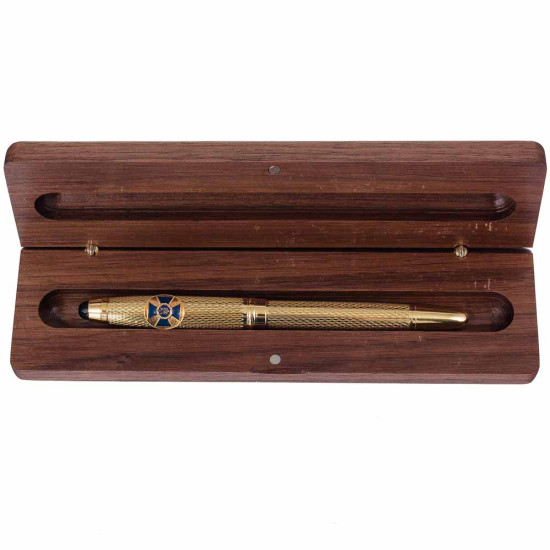 Подарунок "Ручка з мініатюрою емблеми СБУ" (ручка TENSO з ювелірною мініатюрою у дере'яному футлярі з металевою емблемою)